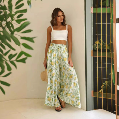 Pantalon femme maxi – Taille haute – Jambes larges – Imprimé floral