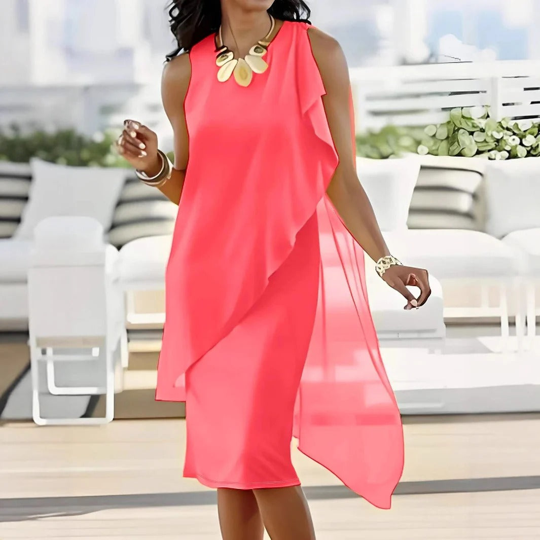 Robe de soirée femme – Sans manches – Coupe fluide – Ourlet asymétrique élégant