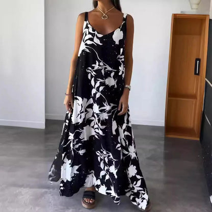 Robe longue femme – Décolleté en V – Imprimé fleuri – Coupe fluide
