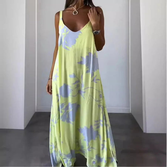 Robe longue femme – Décolleté en V – Imprimé fleuri – Coupe fluide
