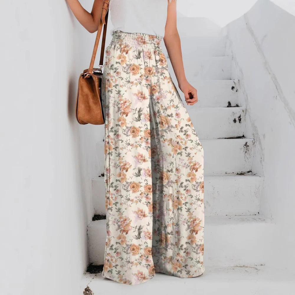 Pantalon Femme Large – Taille Élastique – Imprimé Fleuri