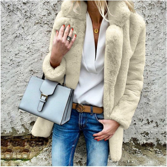 Manteau femme – Fausse fourrure – Coupe oversize – Col large – Manches longues