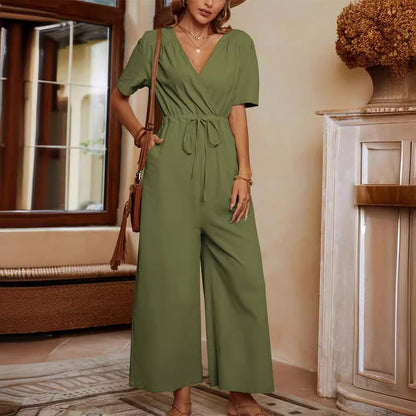 Combinaison femme – Lin et coton – Coupe ample – Taille ajustable – Pantalon large