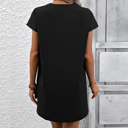 Robe chemise femme – Coupe ample – Décolleté en V – Manches courtes – Imprimé abstrait