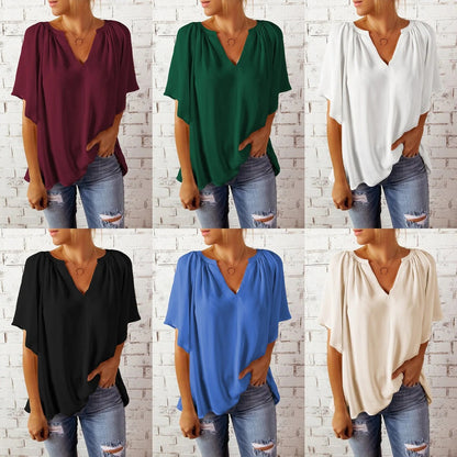 Blouse femme – Coupe décontractée – Col en V – Manches courtes