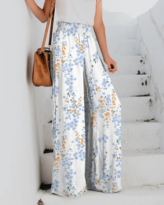 Pantalon Femme Large – Taille Élastique – Imprimé Fleuri