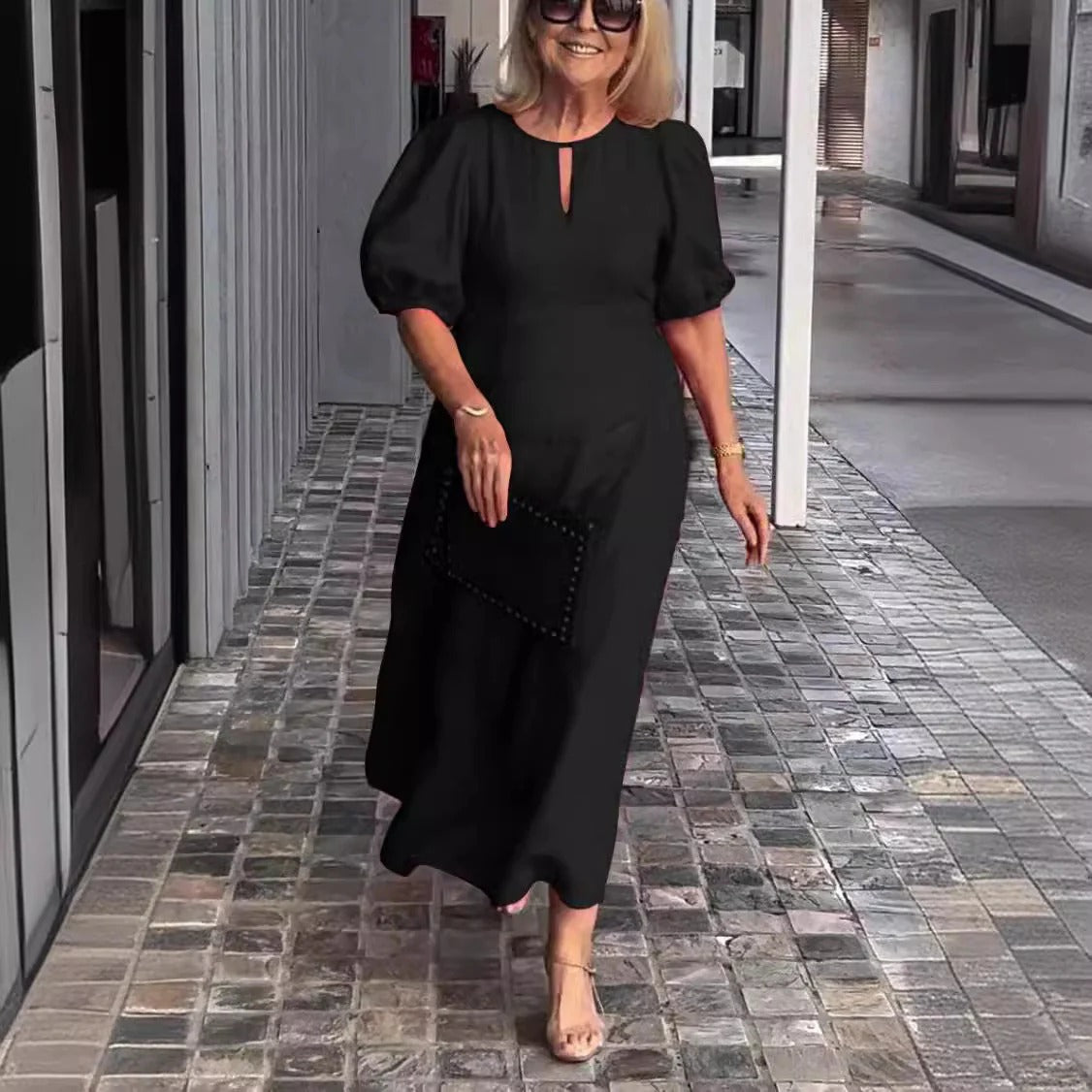 Robe longue femme – Coupe fluide – Manches bouffantes