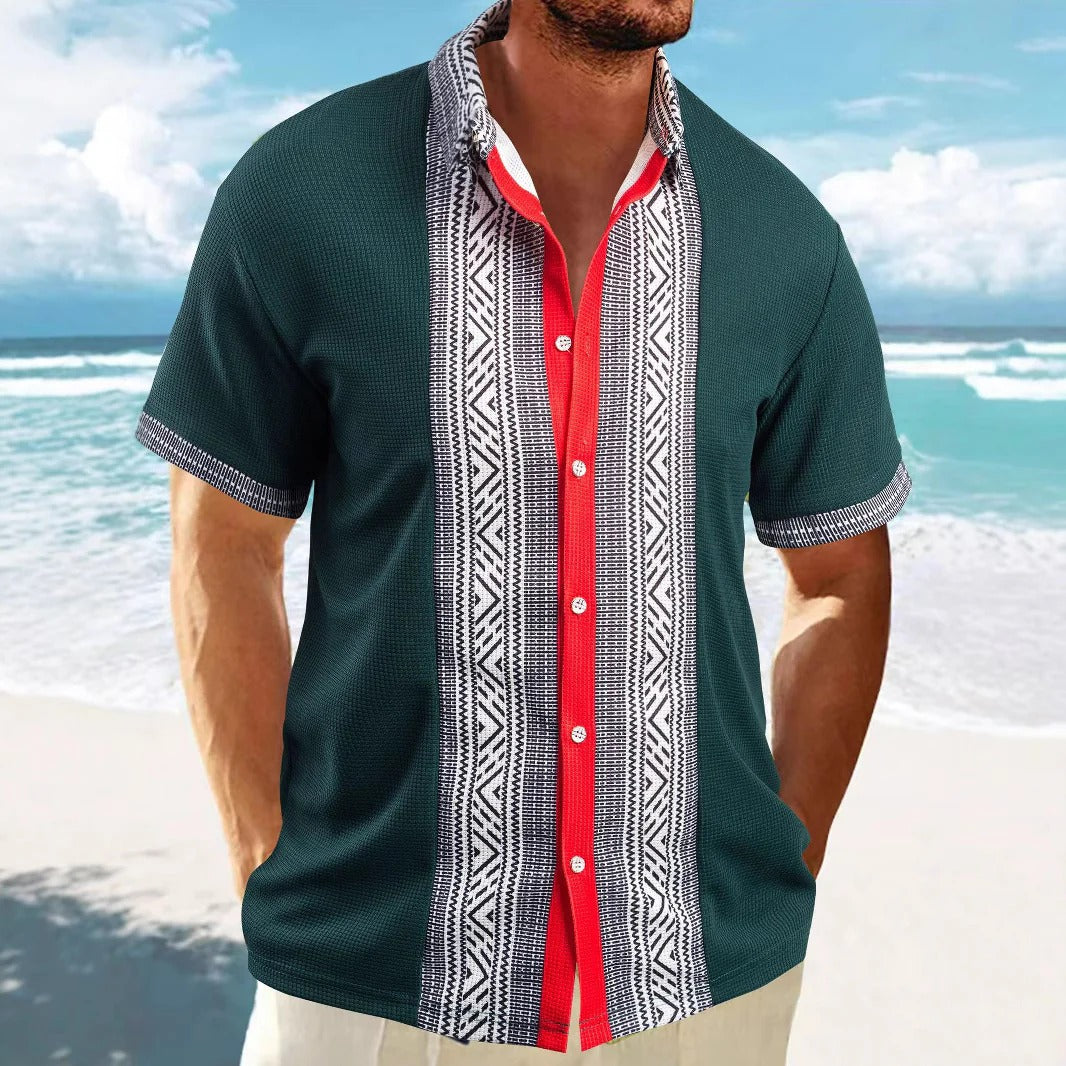 Chemise homme à manches courtes – Coupe décontractée – Motifs ethniques – Coton