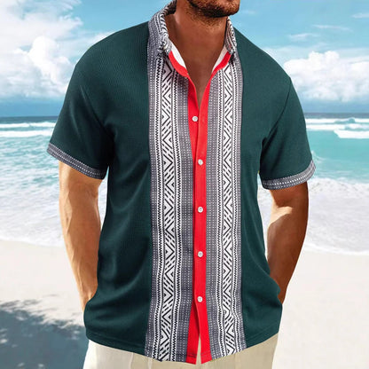 Chemise homme à manches courtes – Coupe décontractée – Motifs ethniques – Coton