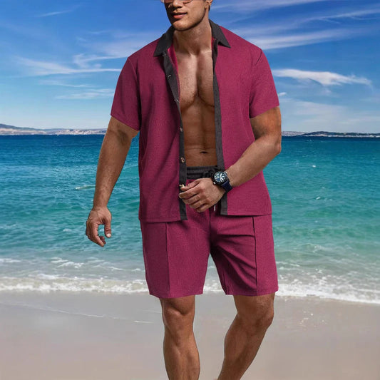 Ensemble chemise et short pour homme – Coupe décontractée – Manches courtes – Chemise boutonnée