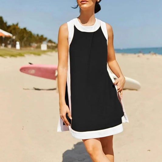 Robe mini femme – Coupe décontractée – Col sport – Sans manches – Poches latérales