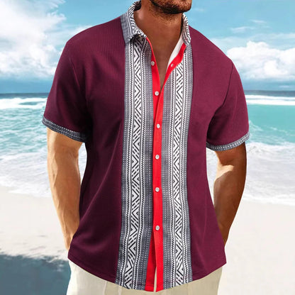 Chemise homme à manches courtes – Coupe décontractée – Motifs ethniques – Coton