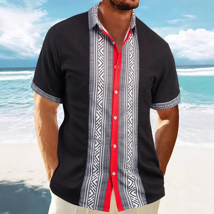 Chemise homme à manches courtes – Coupe décontractée – Motifs ethniques – Coton