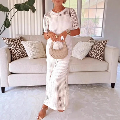 Robe longue femme – Coupe droite – Manches courtes – Tulle transparent élégant