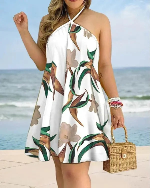 Robe Femme Mini Halter – Imprimé Fleuri – Coupe Évasée