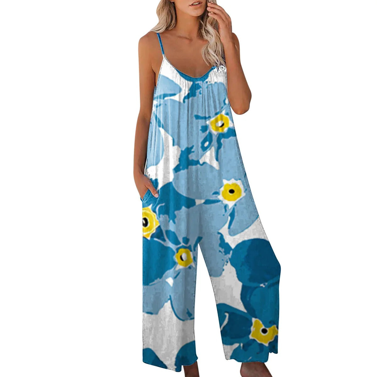 Combinaison femme – Coupe ample – Bretelles fines – Jambes larges – Tissu coton – Style décontracté