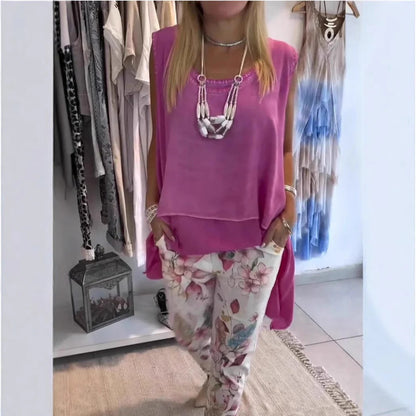 Top long femme – Coupe décontractée – Sans manches – Ourlet asymétrique
