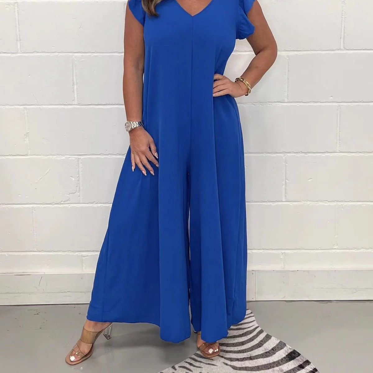Salopette femme – Coupe large fluide – Épaules volantées – Décolleté en V