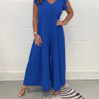 Salopette femme – Coupe large fluide – Épaules volantées – Décolleté en V