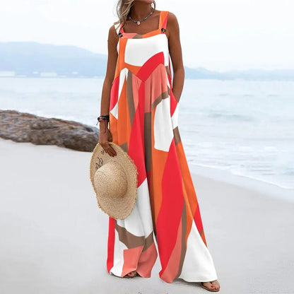 Combinaison femme – Coupe ample – Sans manches – Coton – Jambe large – Imprimé fleuri