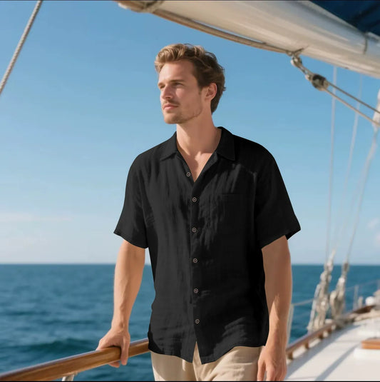 Chemise homme – Lin respirant – Coupe décontractée – Manches courtes