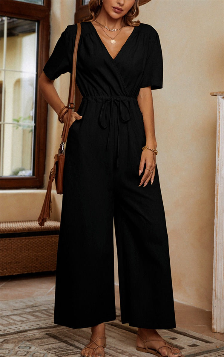 Combinaison femme – Lin et coton – Coupe ample – Taille ajustable – Pantalon large