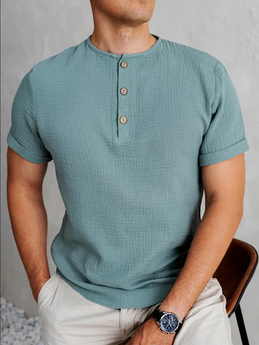 Men's Henley T-shirt – Regular fit – Soft knit – Short sleeves – Buttoned collar