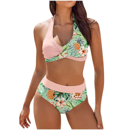 Bikini femme – Haut push-up noué nuque – Taille haute – Coupe moulante respirante