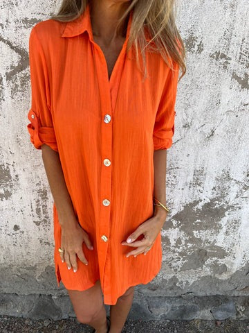 Robe chemise femme – Coupe décontractée – Boutonnage frontal – Tissu respirant – Manches retroussées