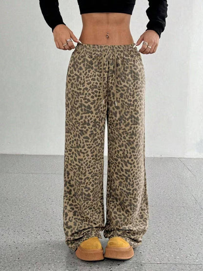 Pantalon large femme – Taille haute – Imprimé géométrique