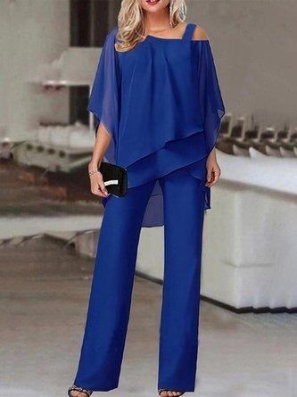 Ensemble deux pièces pour femmes – Haut Épaules Dénudées Fluide – Pantalon Long Coupe Droite