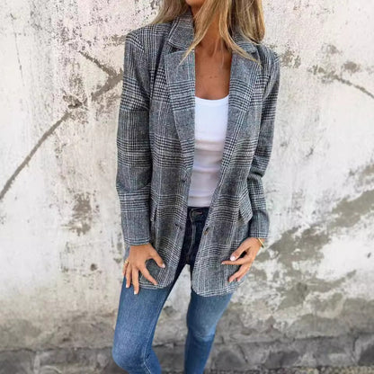 Veste Cardigan Femme – Motif Pied-de-poule – Laine – Coupe Décontractée – Col à Revers