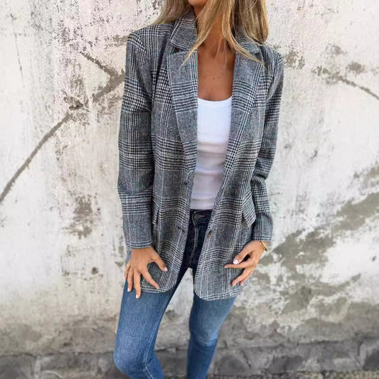 Veste Cardigan Femme – Motif Pied-de-poule – Laine – Coupe Décontractée – Col à Revers