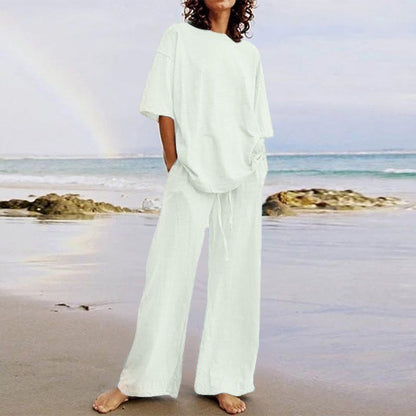 Ensemble femme deux pièces – Haut ample col rond – Pantalon large avec poches