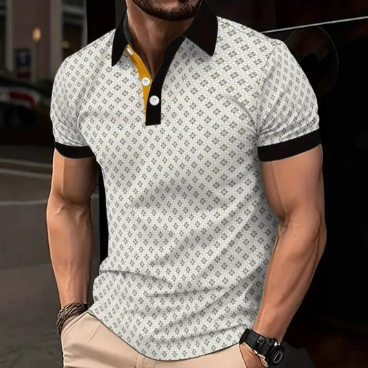 Polo homme – Coupe slim – Coton respirant – Imprimé 3D – Col contrasté