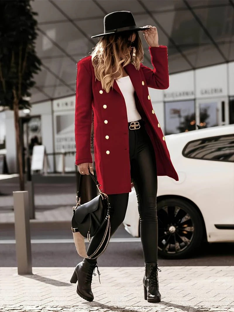 Manteau Femme – Laine – Coupe Cintrée – Double Boutonnage – Longueur Mi-Cuisse