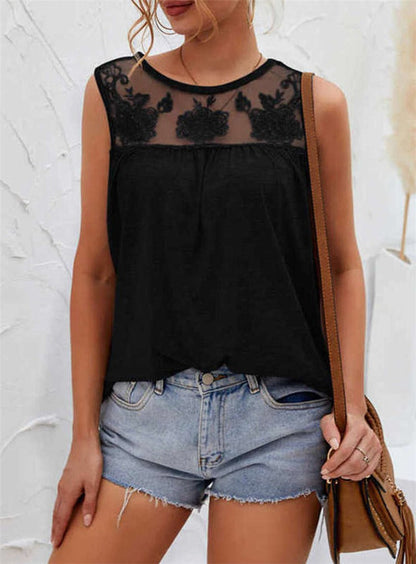 Top sans manches femme – Coupe ample – Dentelle florale – Coton