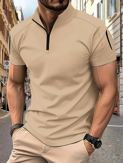 Polo homme – Coupe slim – Coton respirant – Col zippé – Poche manche tactique