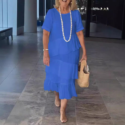 Robe midi femme – Coupe ample – Lin et coton – Design plissé à volants
