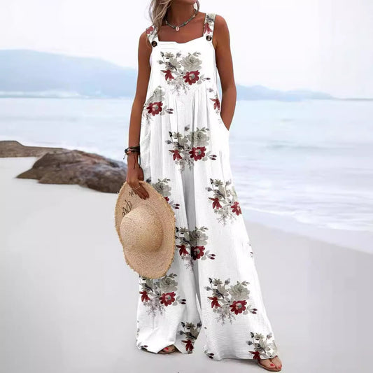 Combinaison femme – Coupe ample – Sans manches – Coton – Jambe large – Imprimé fleuri