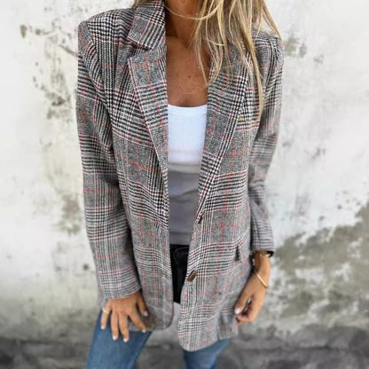 Veste Cardigan Femme – Motif Pied-de-poule – Laine – Coupe Décontractée – Col à Revers