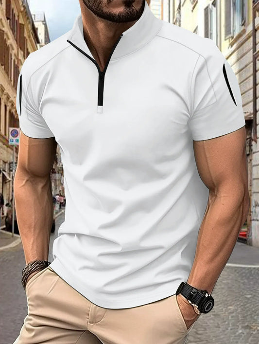 Polo homme – Coupe slim – Coton respirant – Col zippé – Poche manche tactique