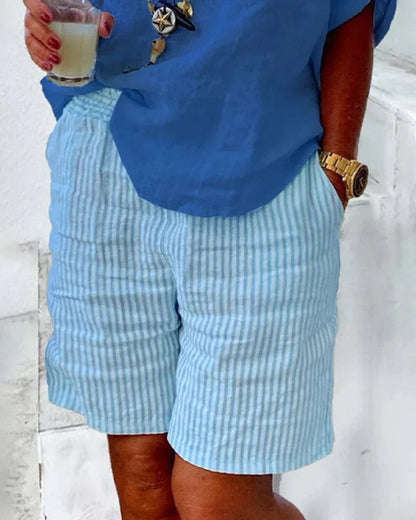 Short femme – Coupe décontractée – Tissu respirant – Rayé – Taille élastique