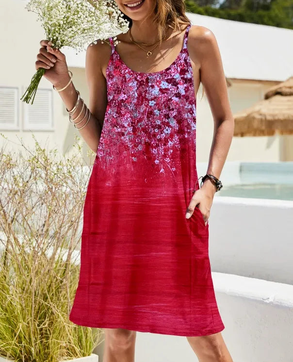 Robe trapèze femme – Coupe décontractée – Bretelles fines – Coton – Poches pratiques