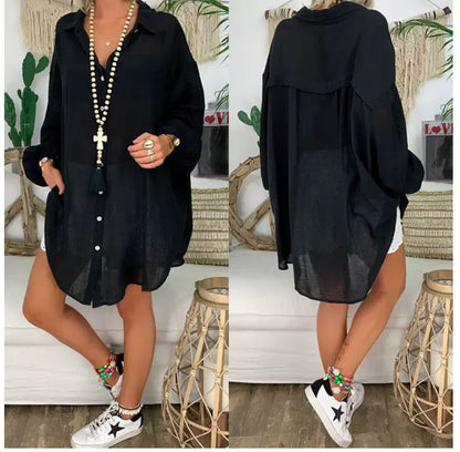 Blouse femme manches longues – Coupe oversize – Lin et coton – Boutonner