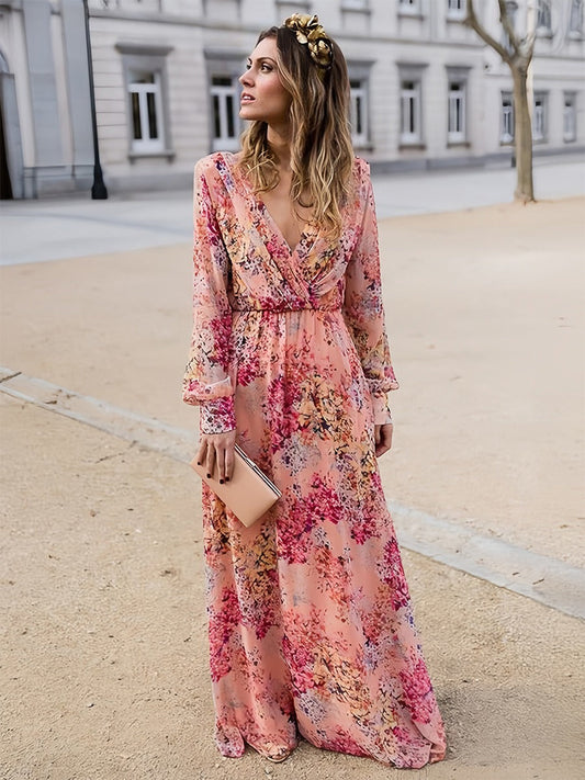 Robe longue femme – Tissu fluide respirant – Manches longues – Coupe ample – Imprimée