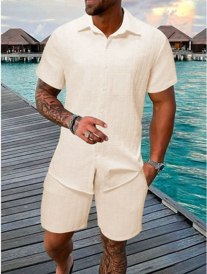 Ensemble homme chemise et short – coupe décontractée – texture jacquard – col classique