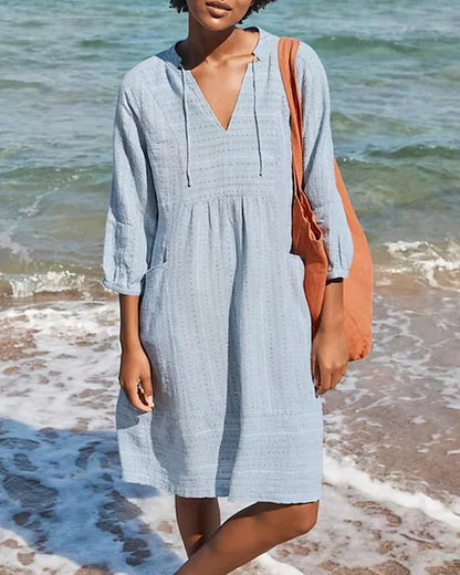 Robe de villégiature femme – Coupe décontractée – Tissu respirant – Manches 3/4 – Col en V