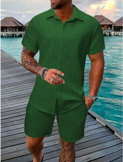 Ensemble homme chemise et short – coupe décontractée – texture jacquard – col classique