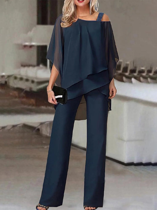 Ensemble deux pièces pour femmes – Haut Épaules Dénudées Fluide – Pantalon Long Coupe Droite